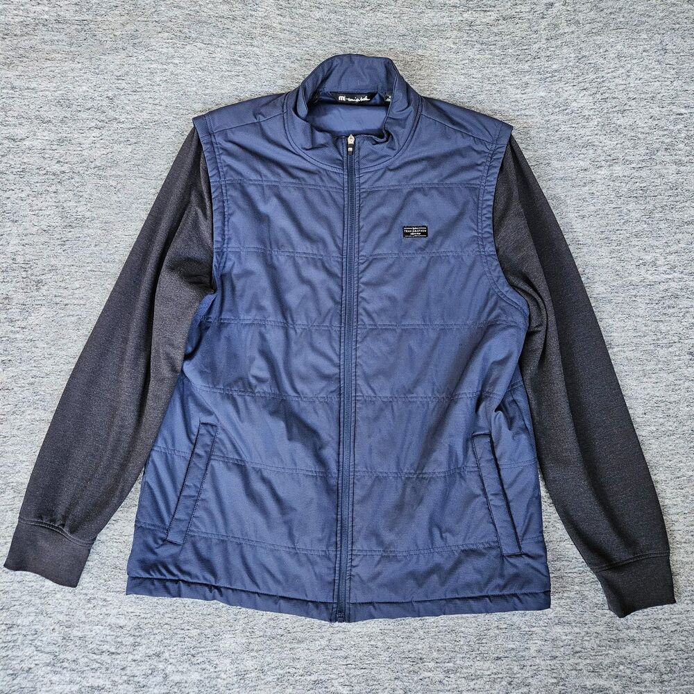 Travis Mathew Men's Goose Rocks Golf Vest Sleeved Blue Black Jacket Sz XL Hiking